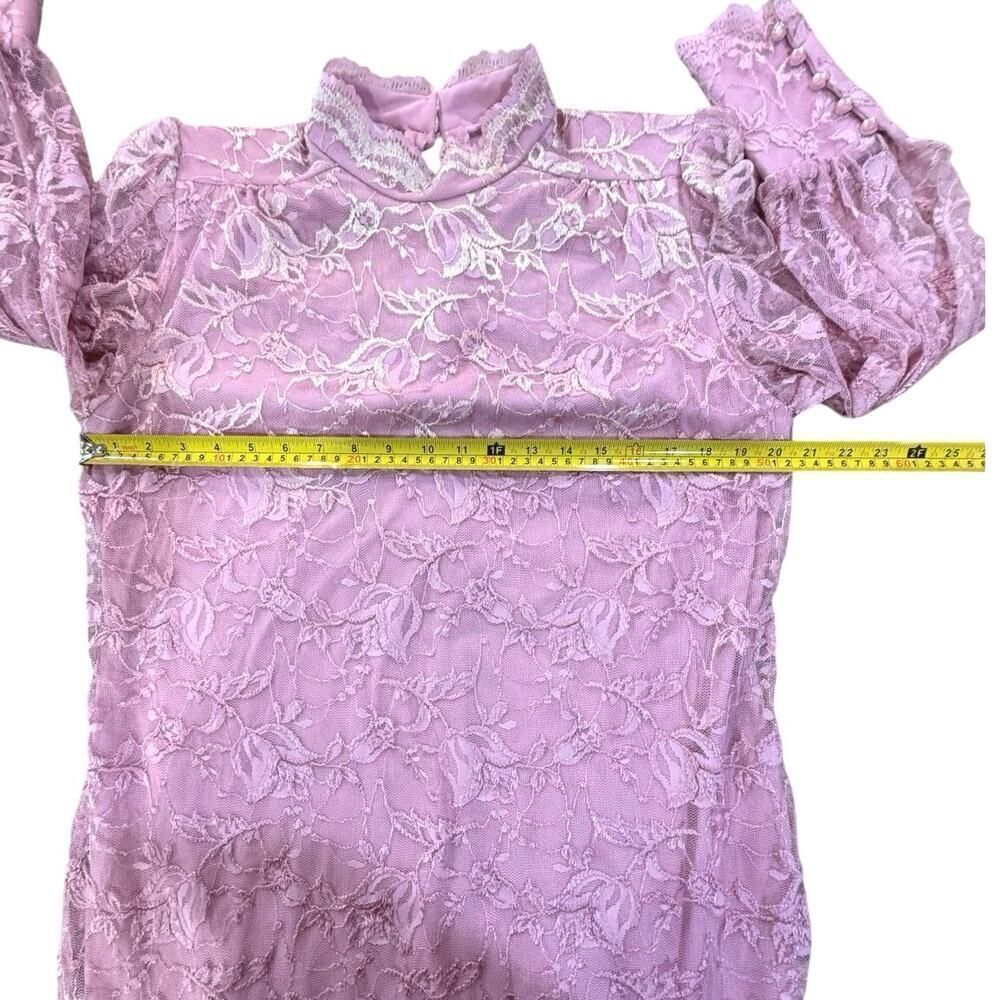 VTG 80s Romantic Pink Coquette Floral Lace Mesh Midi Dress Blaire Boutique Large - Picture 15 of 16
